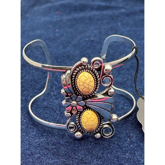 Paparazzi Mojave Flower Girl Yellow Stone Cuff Bracelet With Silver Floral boho - Picture 1 of 6
